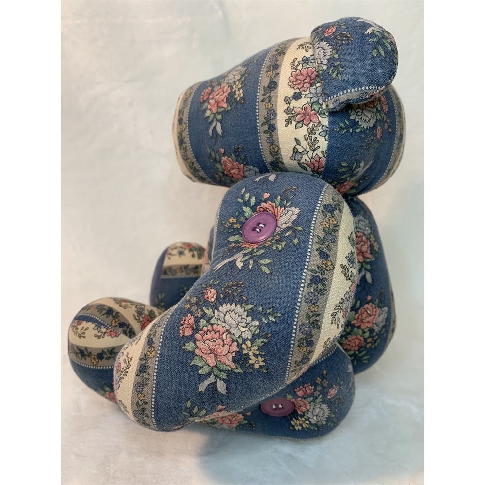 Vintage Patchwork Teddy Bear Stuffed Plush Floral Jointed Poseable Quilt Button‎ - Picture 11 of 12